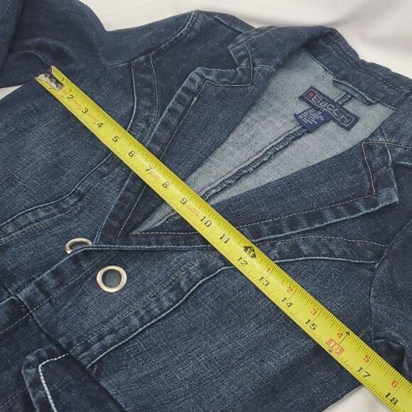 PS BACCINI Dark Denim Jean European style statement Blazer Jacket PETITE SMALL - Picture 2 of 16
